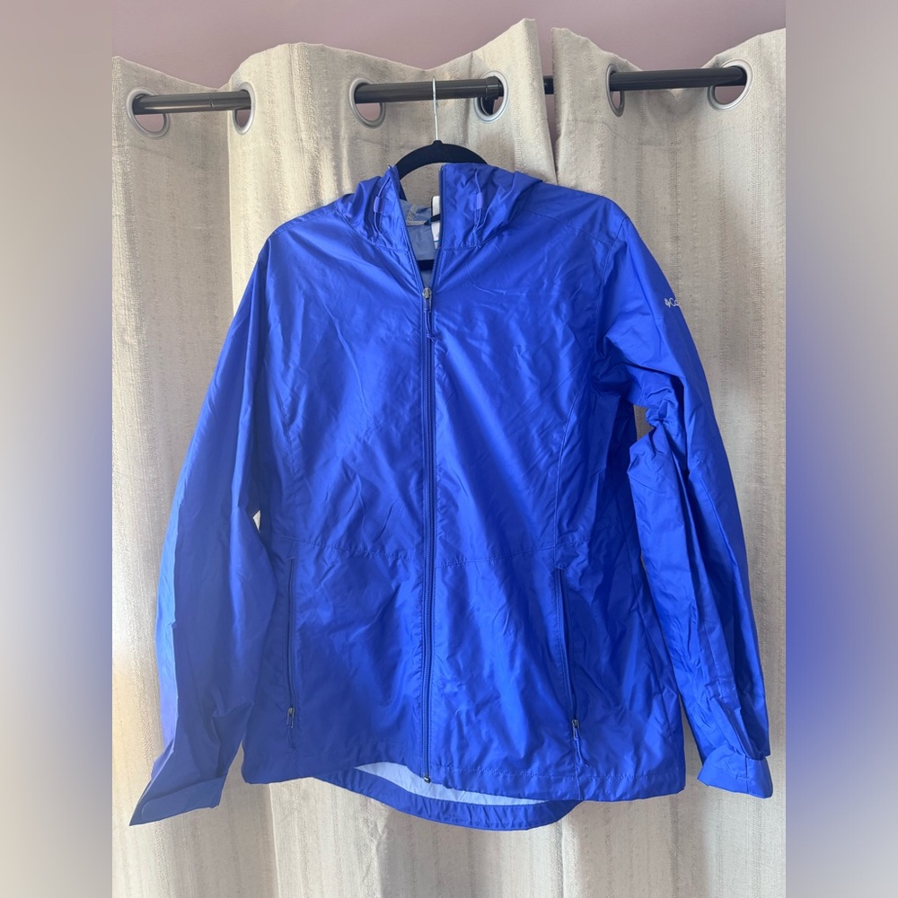 Columbia Women's Packable Rain Jacket Hooded Lightweight Blue/Purple Large